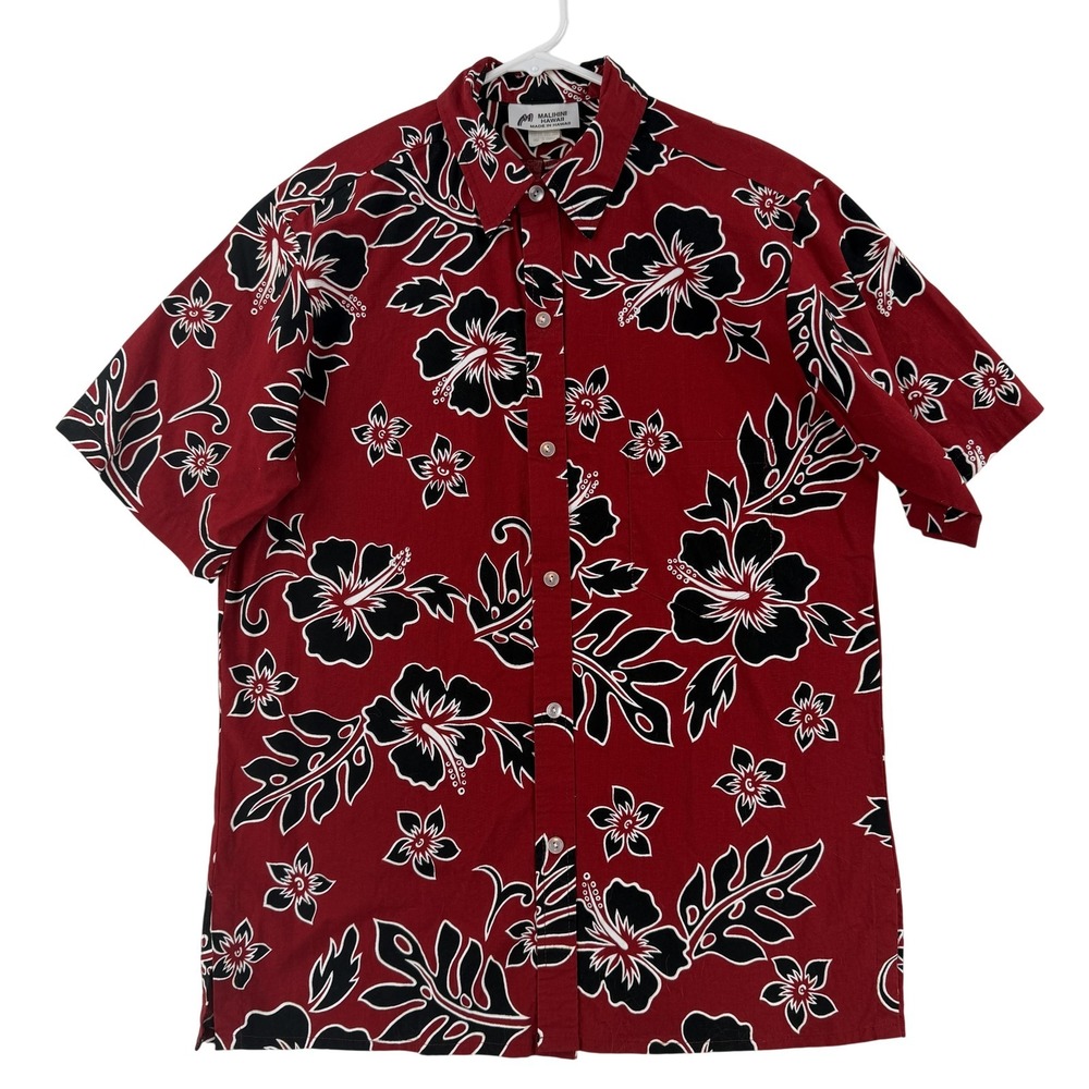 Vintage Malihini Shirt Mens Medium Red Floral Hawaiian SS Button Up Aloha‎